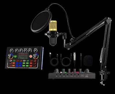 Kit de streaming con interfaz de audio y micrófono condensador · F009+BM800