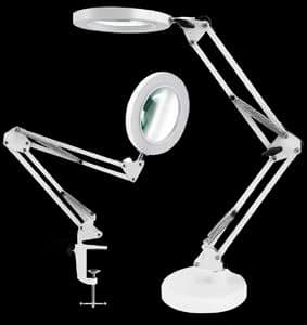 Lámpara LED de mesa con lupa, brazo articulado, prensa y base