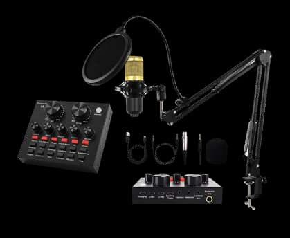 Kit de streaming con interfaz de audio y micrófono condensador · V8+BM800