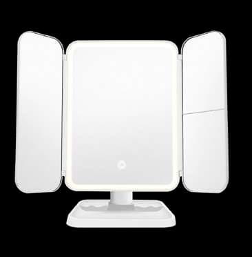 Espejo triple plegable con luz LED táctil